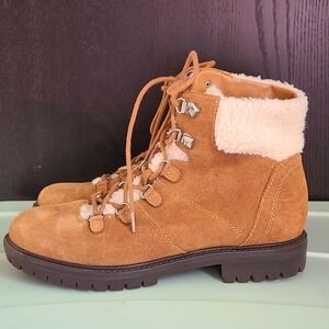 Marc Fisher Tan Lace Up Boots with Shearling